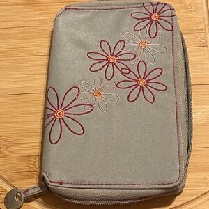 Floral Embroidered Gray Passport Wallet